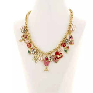 Multi Heart Gold-Tone Champagne Statement Necklace